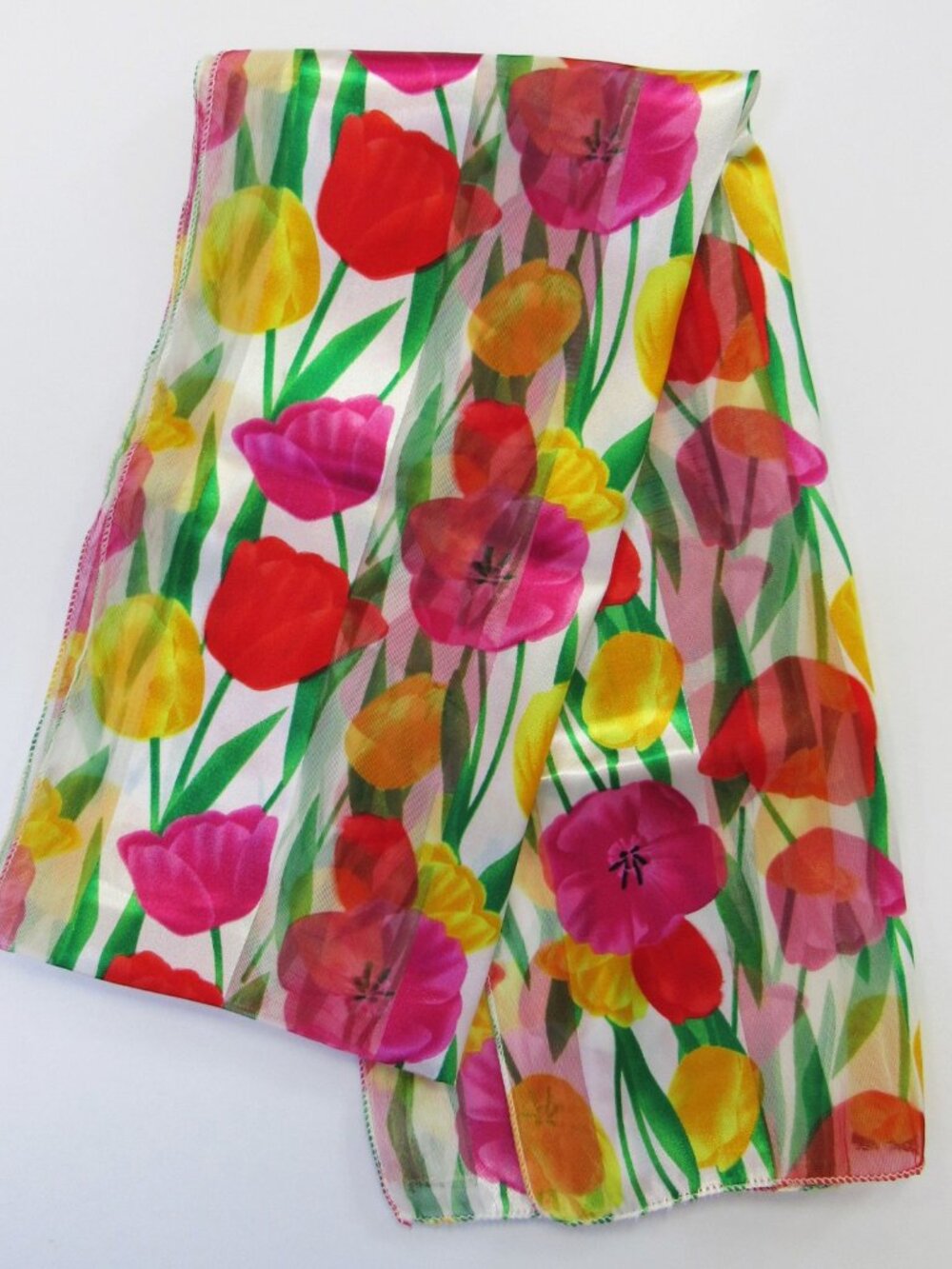 Women's Multicolor Tulip Floral Flower Print Long Silk Feel Scarf